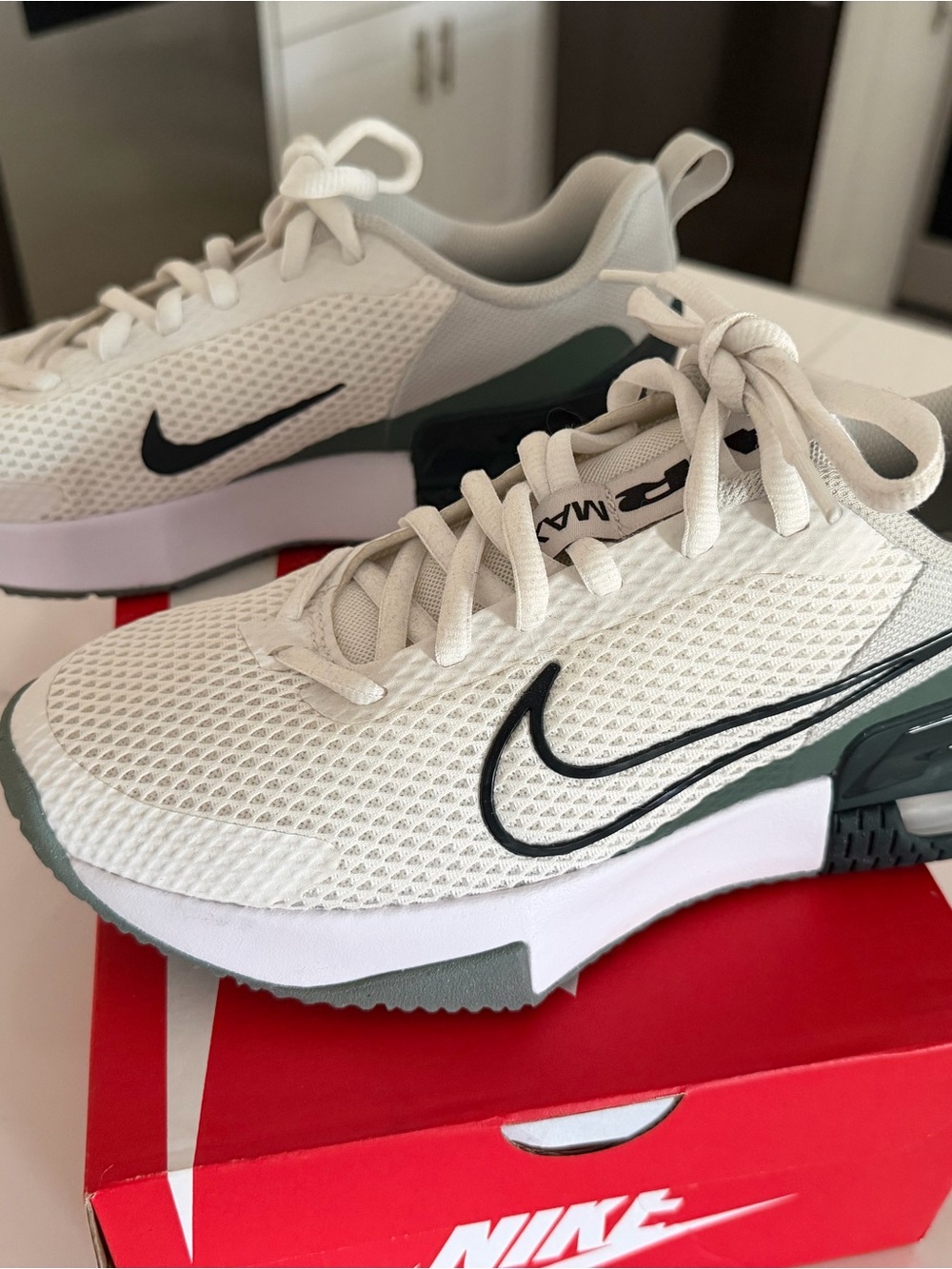 Nike Air-Max White/Grey Mesh Sneakers with Black Accents